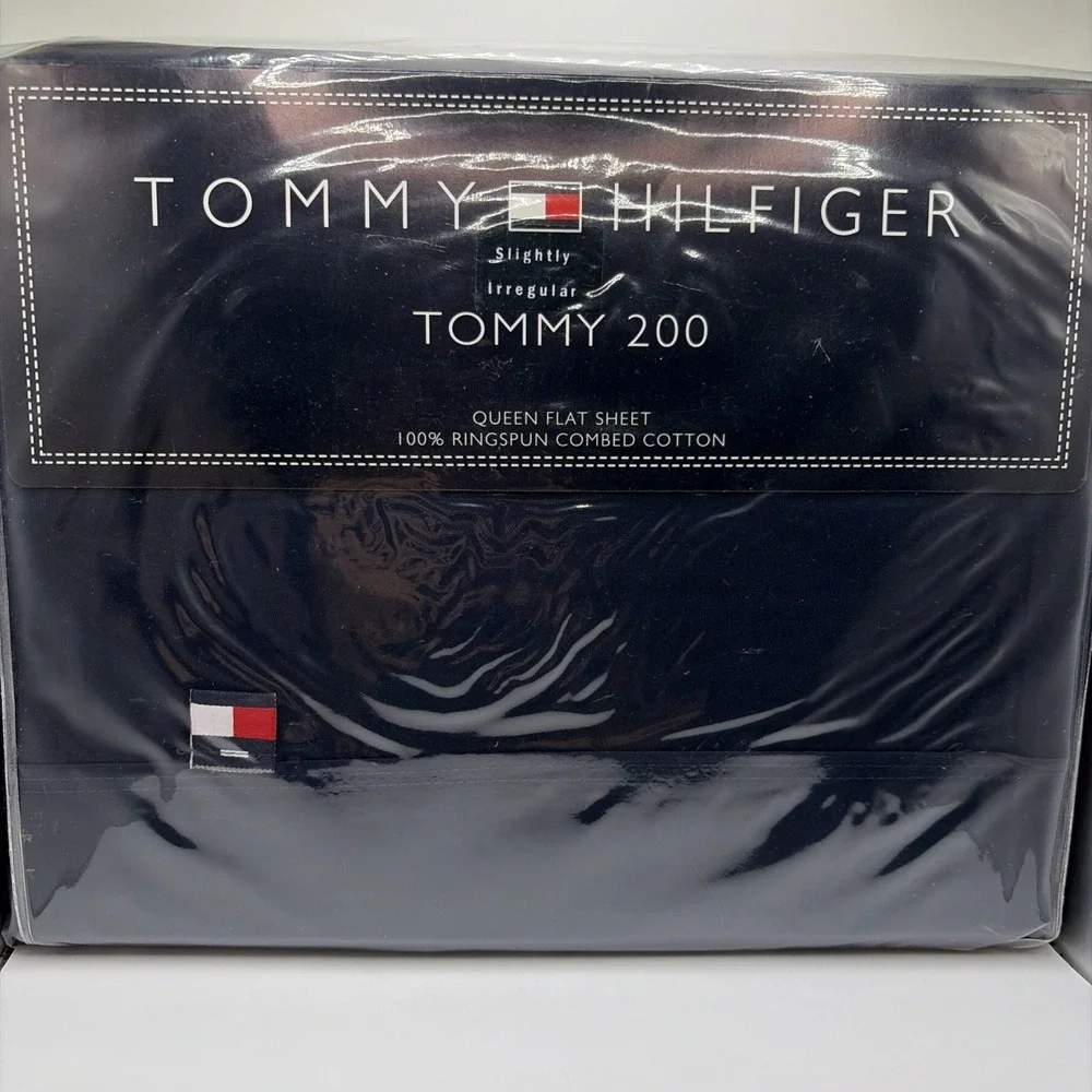 Vtg Tommy Hilfiger TOMMY 200 Queen Flat Sheet Navy Blue 100%Ring Spun Cotton NIP